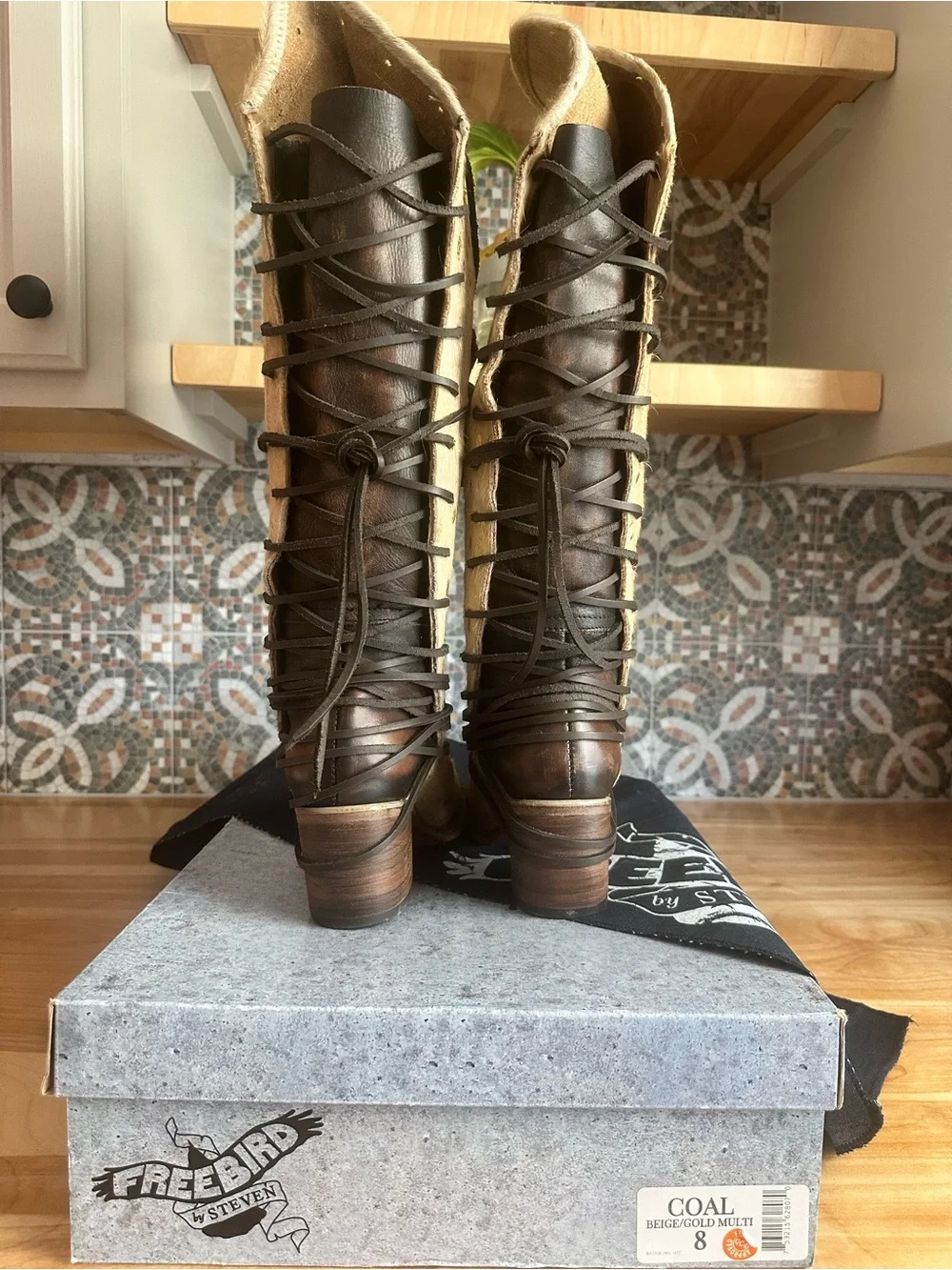 RARE Freebird by Steven Cream Cowhide Over-the-Knee Wrap Boots
